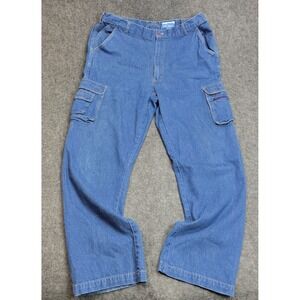 Stag Hill Denim Cargo Pants Mens 38L Blue Y2K Baggy Dad Loose Utility Hutning